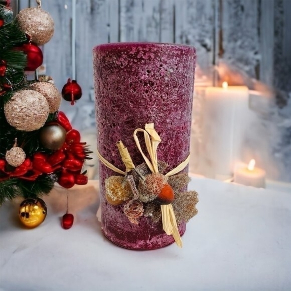 Pillar Holly Berry Acorn Wax Candle Christmas Holiday Decor New